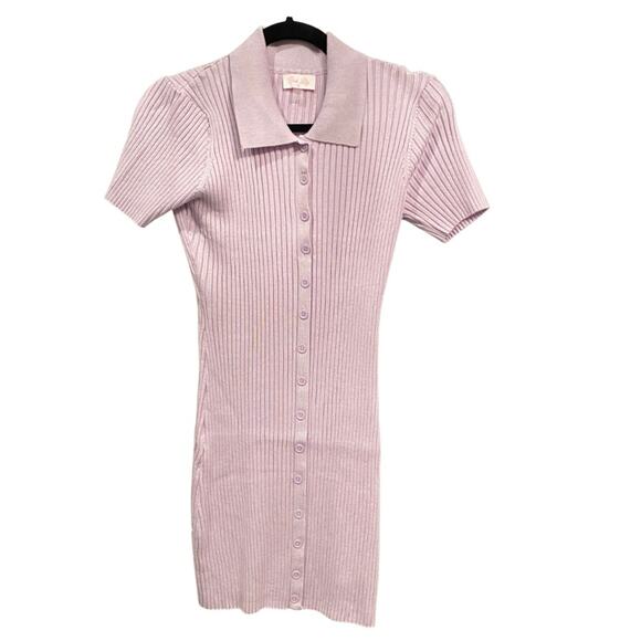 Pink Lily purple ribbed collared button-up summer shirt dress mini Med - Picture 3 of 5